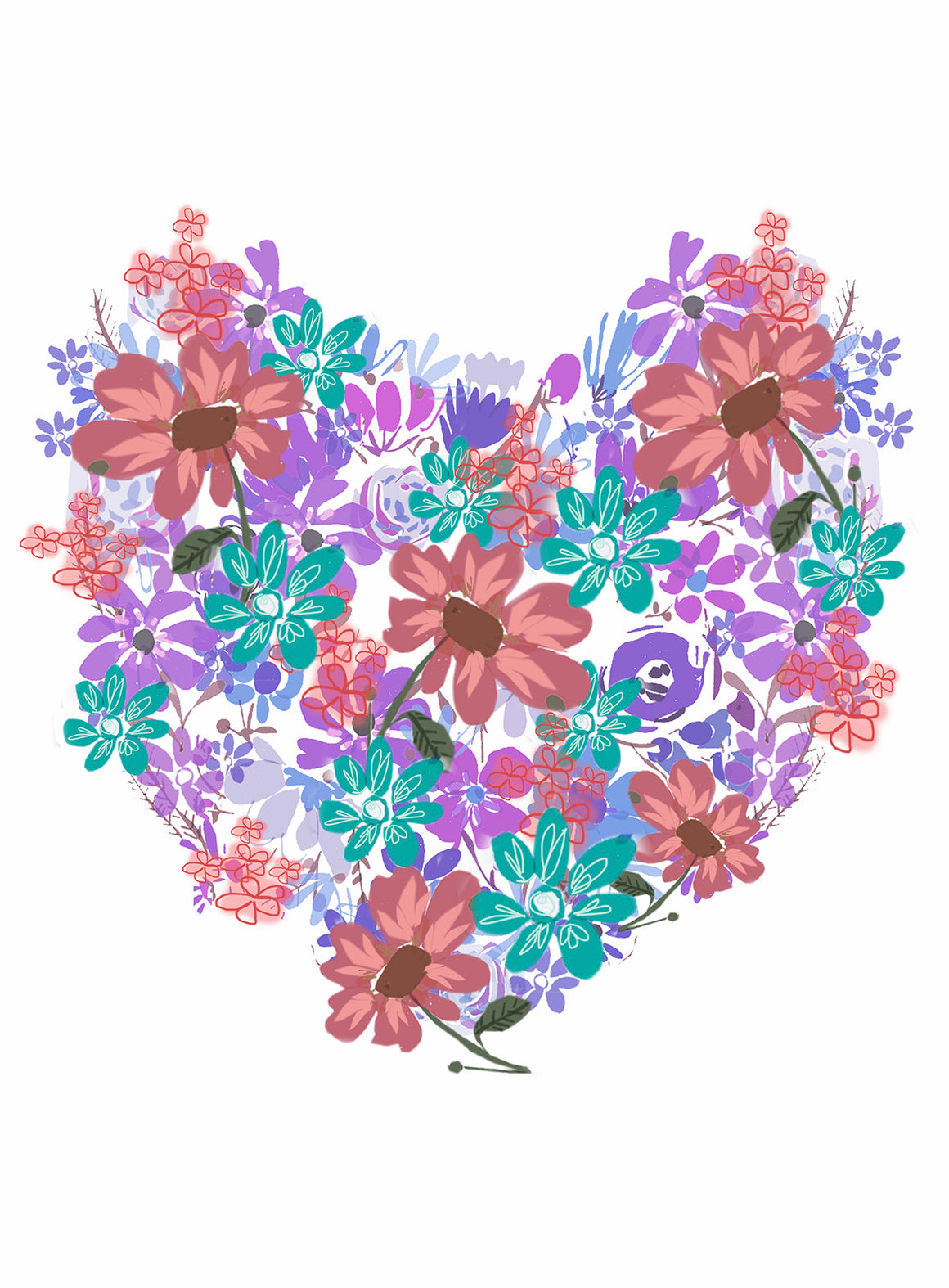 Print Heart Blooms purple and pink