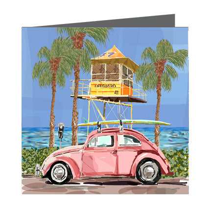 Card - Iconic Coastal - Surf life tower with buggy