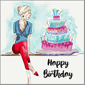 Small Cards (Pack of 10) - Happy Birthday Girl with Cake