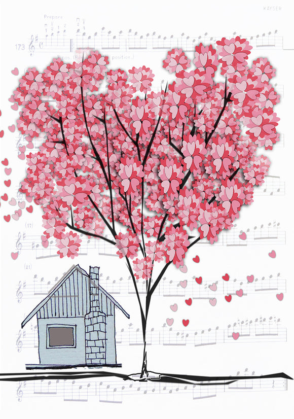Print Heart Confetti House with Tree