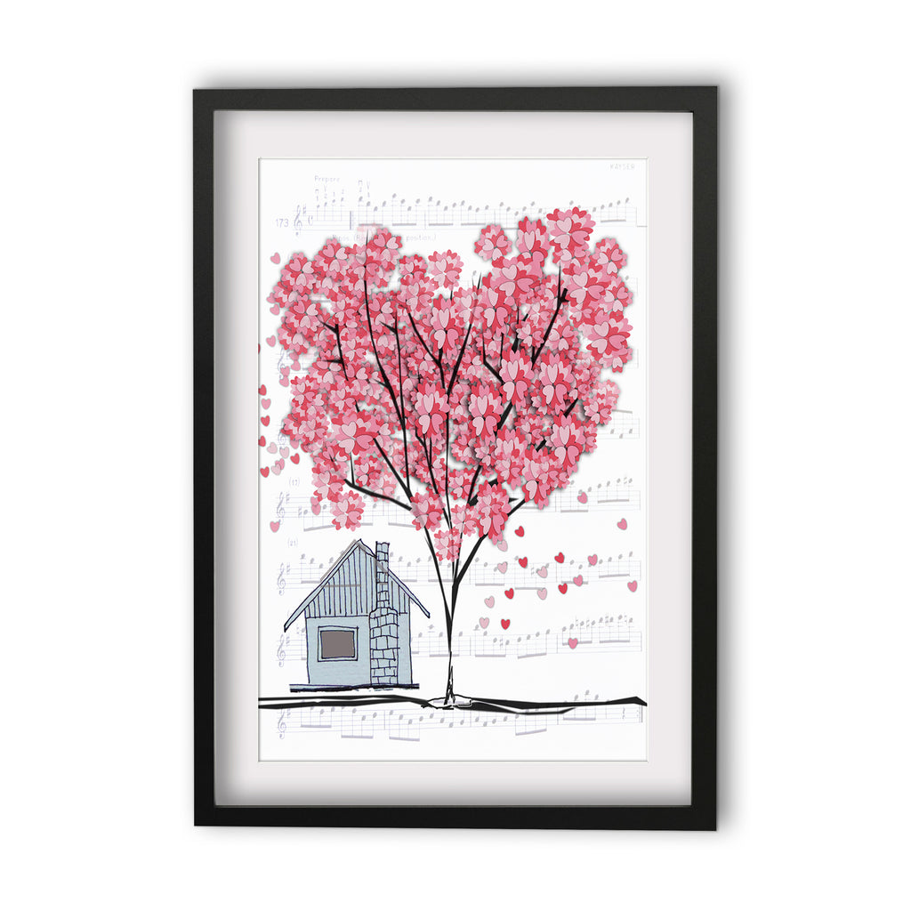 Print Heart Confetti House with Tree