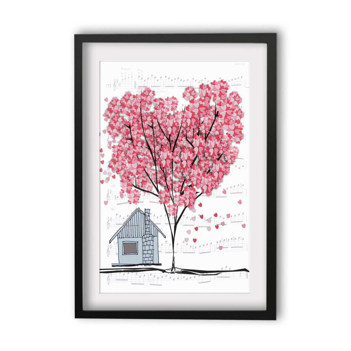 Print Heart Confetti House with Tree