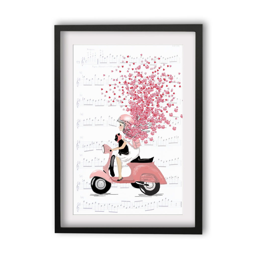 Print Heart Confetti Girl on Moped