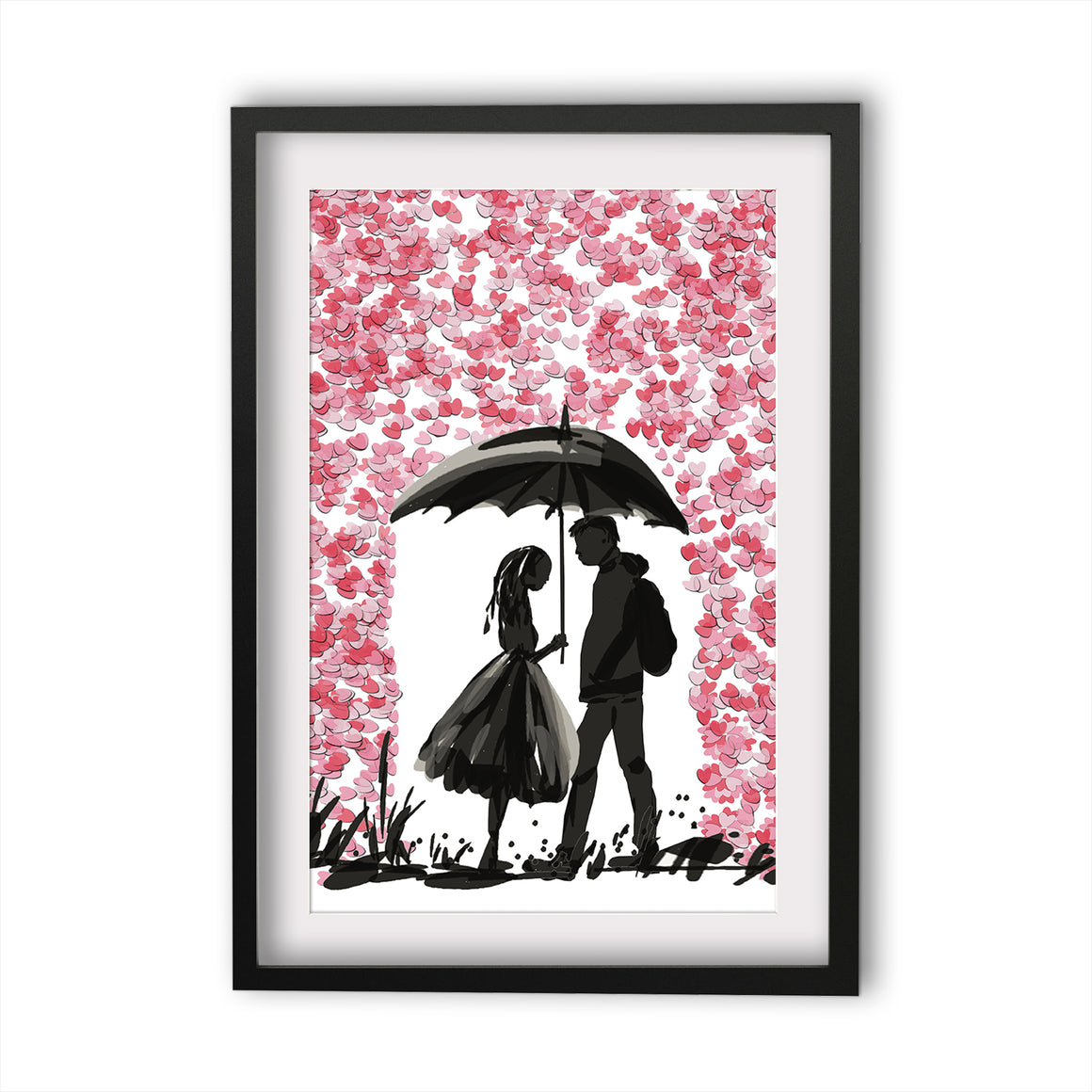 Print Heart Confetti Girl and Boy in Rain