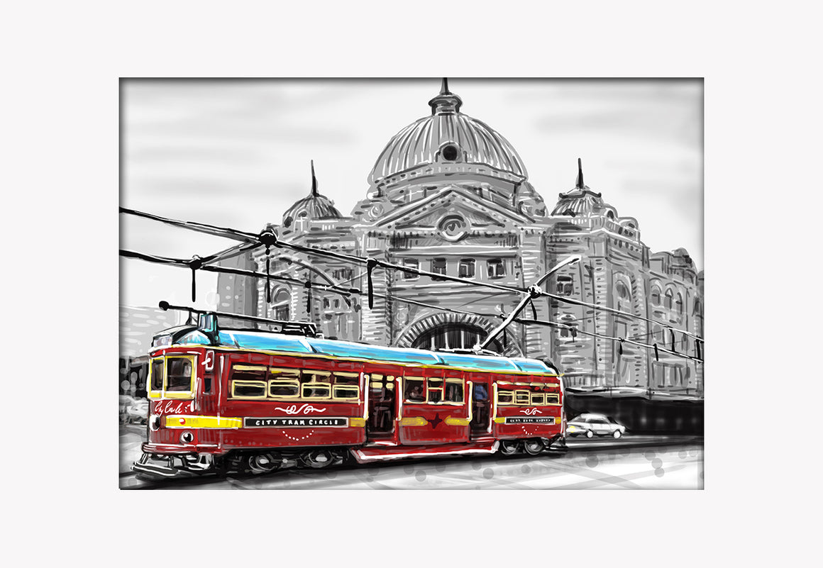 Print (Iconic) - Melbourne Flinders st Station with Red Tram