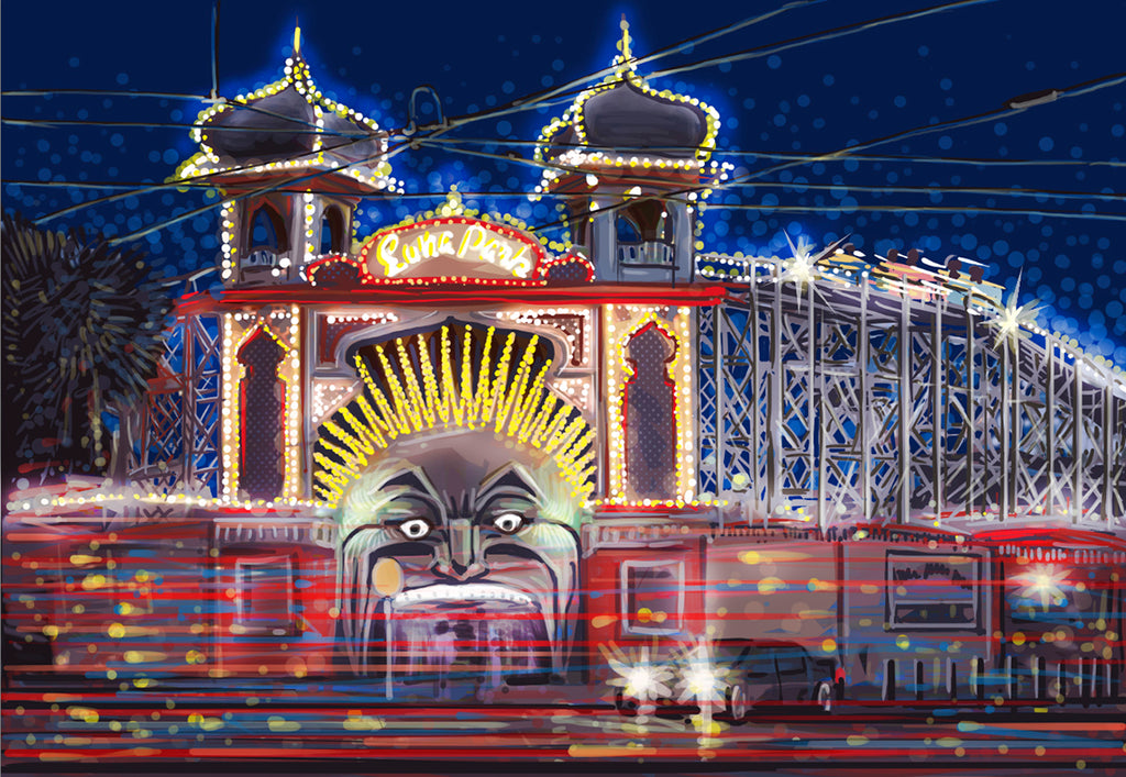 Print (Iconic) - Melbourne Luna Park by Night