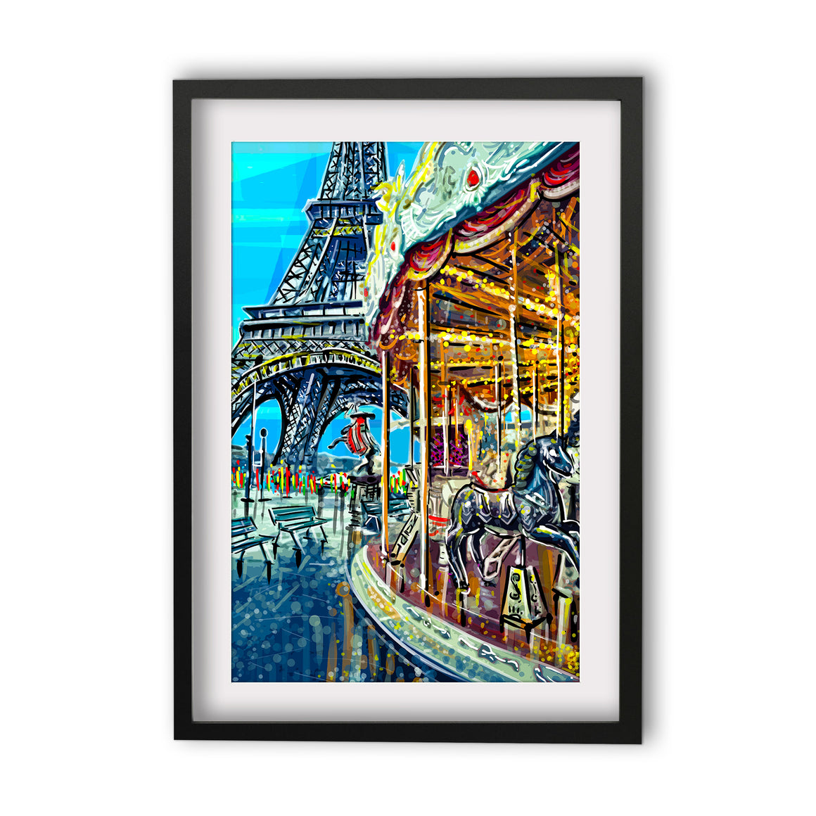 Print (Iconic) Wanderlust  Paris Eiffel Tower and Carousel