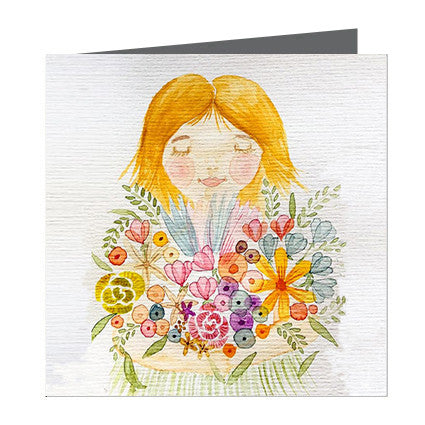 Card - Petite Pear - girl with flowers