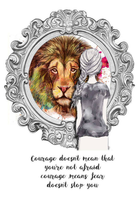 Print Quote - Courage Girl with Lion