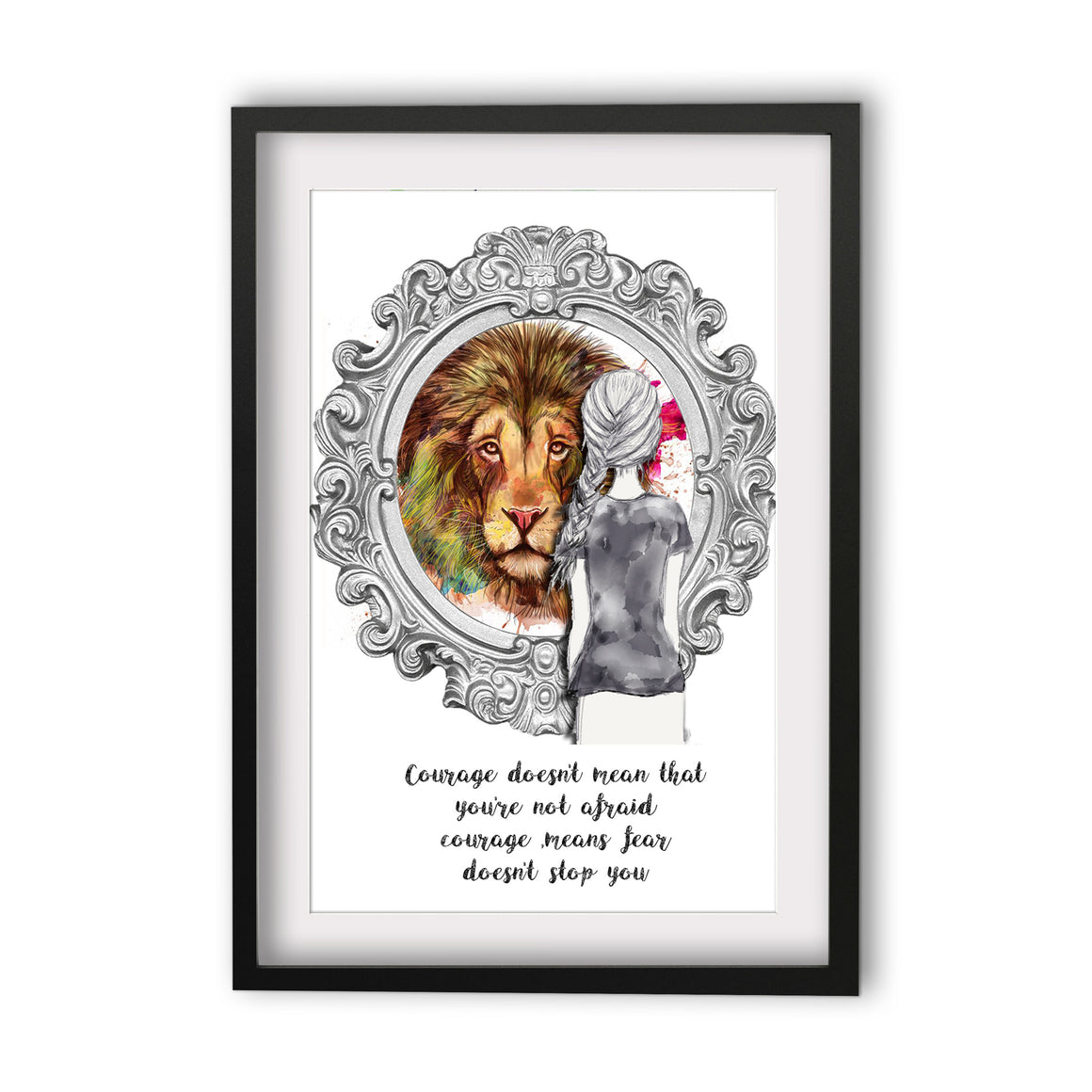 Print Quote - Courage Girl with Lion