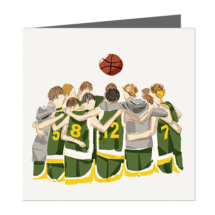Card - Sports - Basketball Boys huddle Yellow and Green