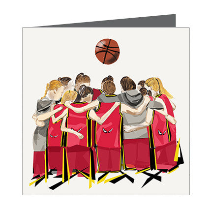 Card - Sports - Basketball Girls huddle Red and Black