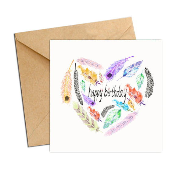 Card - Birthday Heart Feathers