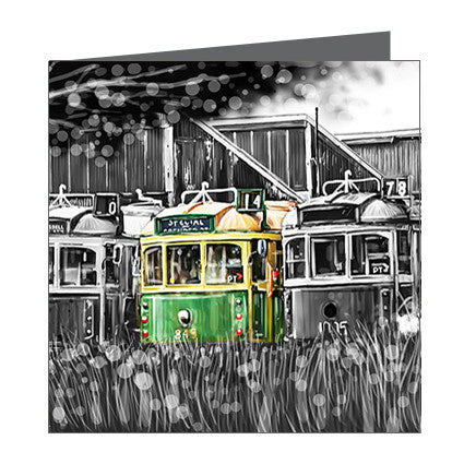 Card - Iconic Melbourne Trams at Depot
