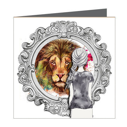 Card - Choose Courage - Girl reflection of lion in Mirror