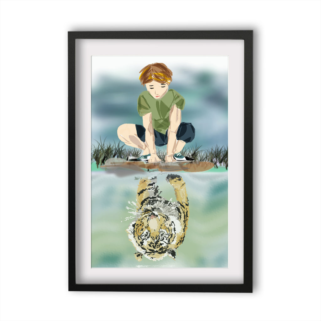 Print Courage - Boy and tiger reflection