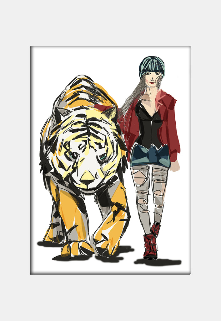Print Courage - Girl walking tiger