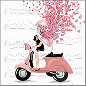Small Cards (Pack of 10) - Heart Confetti Girl on Moped