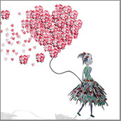 Small Cards (Pack of 10) - Heart Confetti Girl w balloon