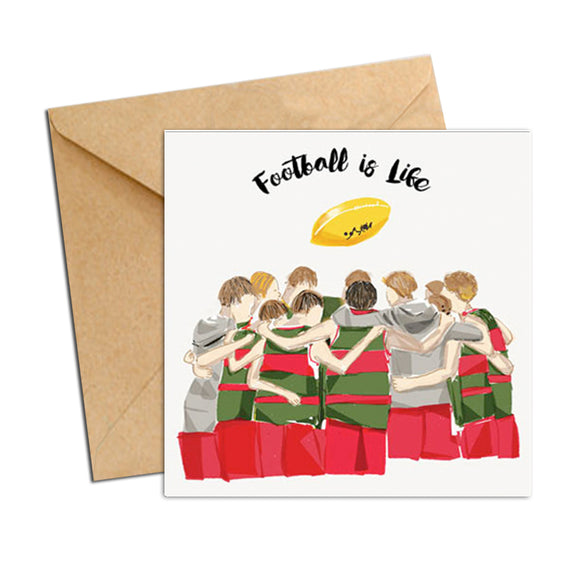 Card - AFL - football huddle Red and Green Boys