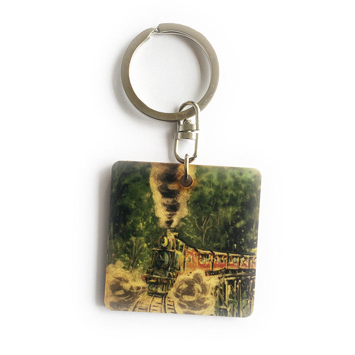Keyring - Timber keyring with Puffing Billy print