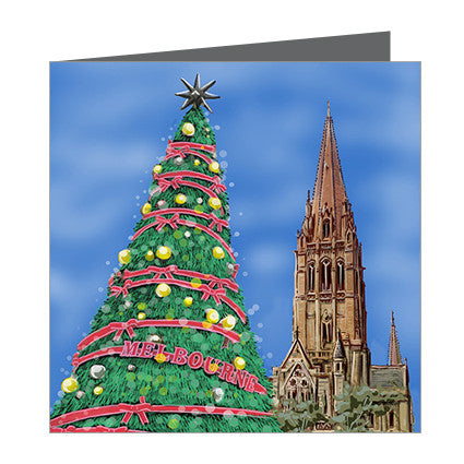 Card - Xmas Iconic Melbourne Tree and St Paul's