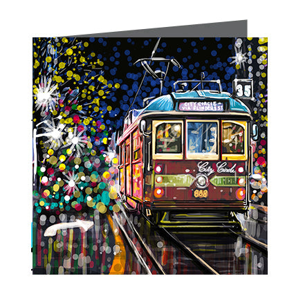 Card - Iconic Melbourne Tram Red by night